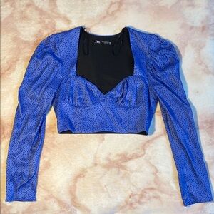 Zara Black and Blue Polka Dot Blouse